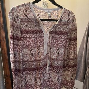Long Sleeve Paisley Shirt - Red and Cream